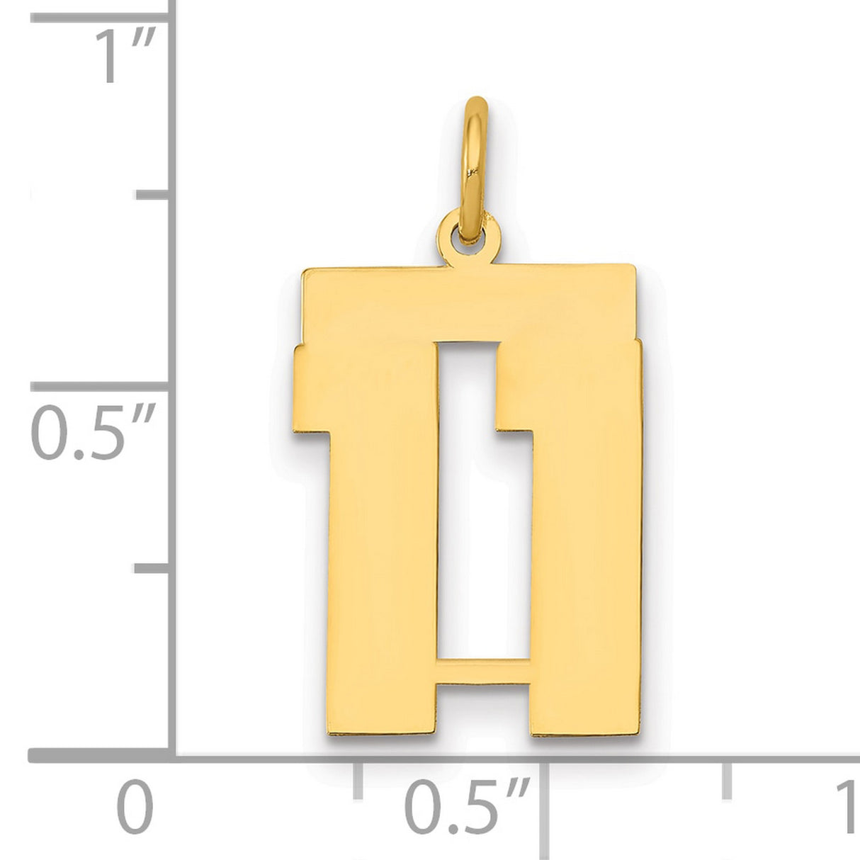 Medium Polished Number 11 Charm Pendant in Real 14k Yellow Gold