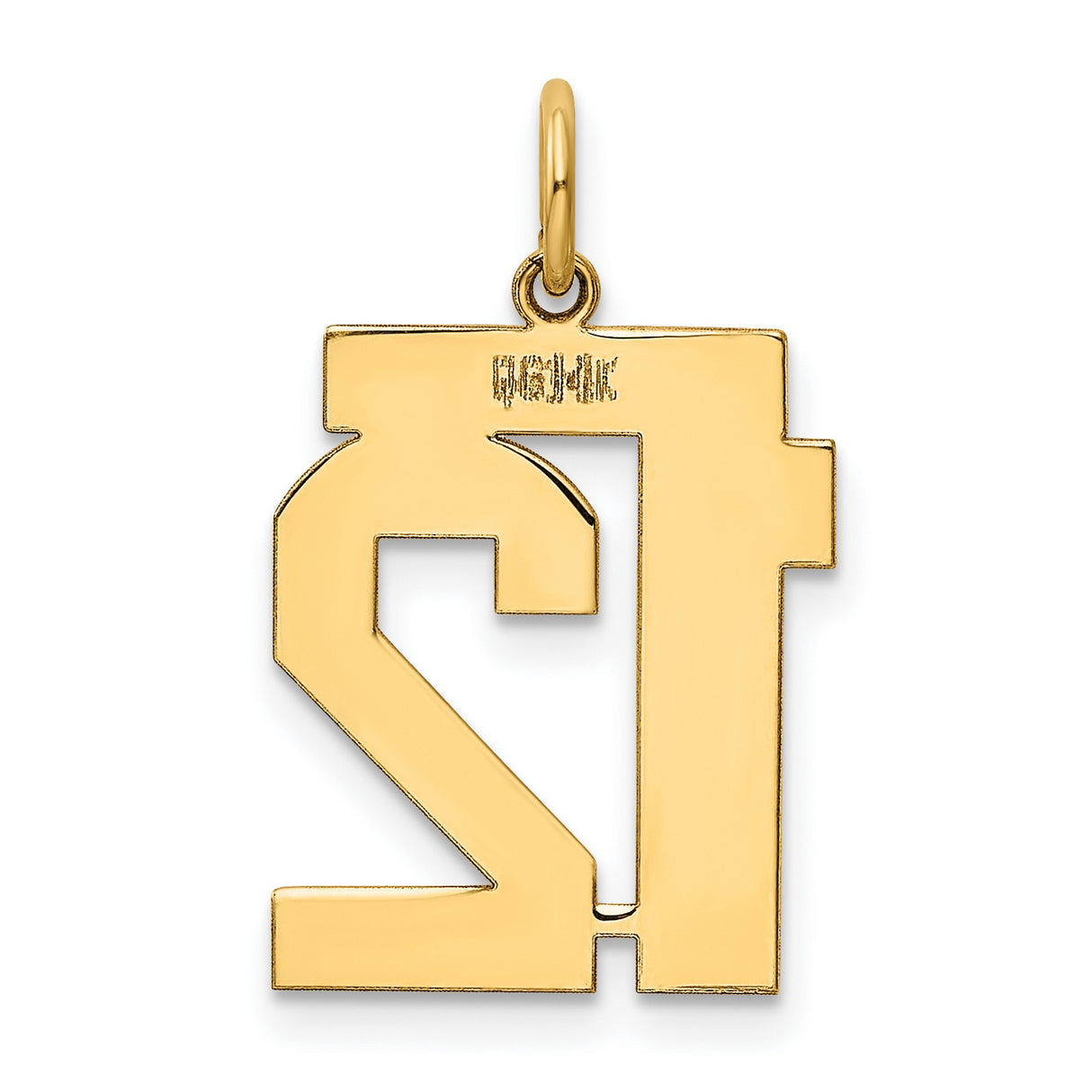 Medium Polished Number 12 Charm Pendant in Real 14k Yellow Gold