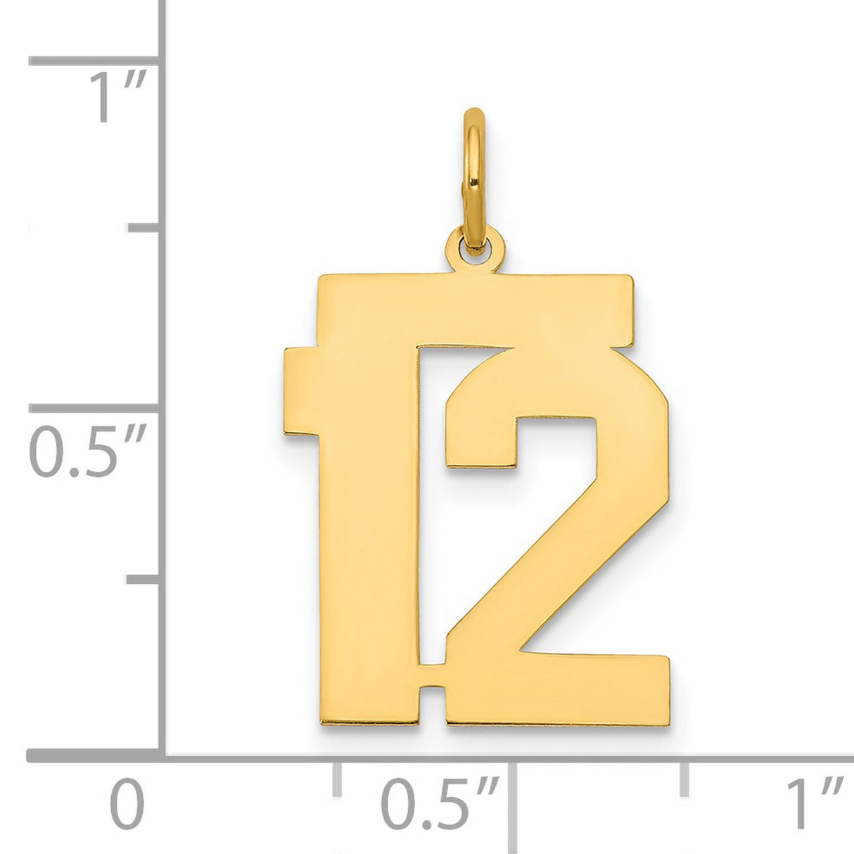 Medium Polished Number 12 Charm Pendant in Real 14k Yellow Gold
