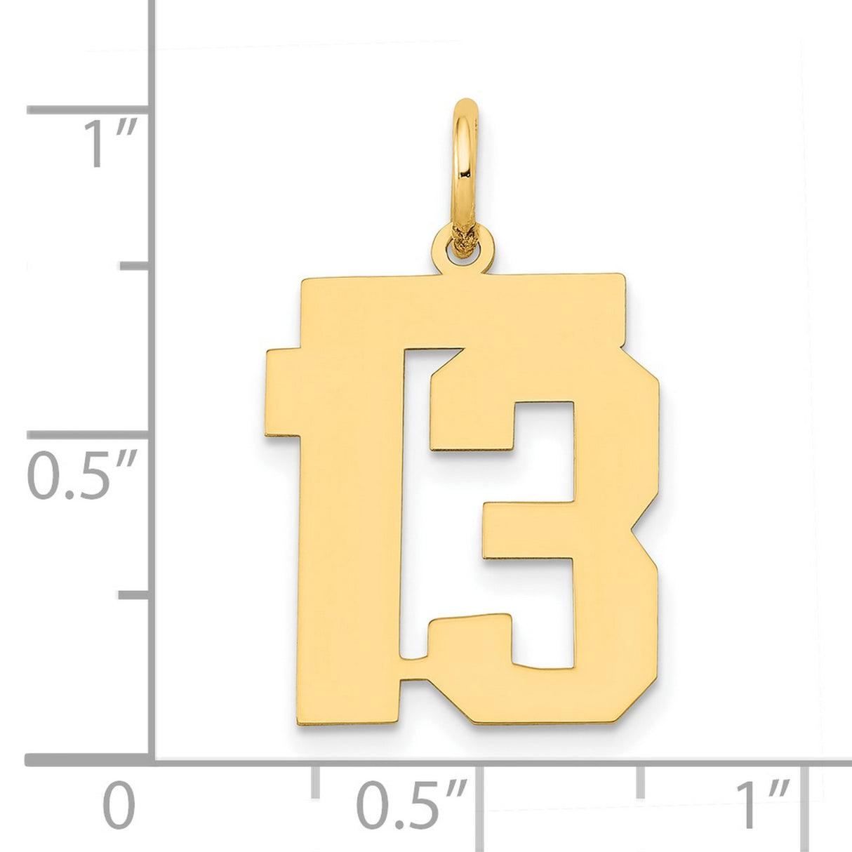 Medium Polished Number 13 Charm Pendant in Real 14k Yellow Gold