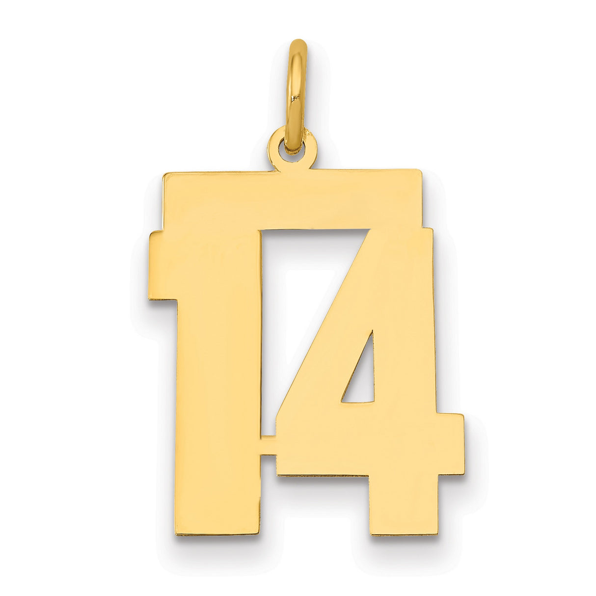 14k Yellow Gold Number 14 Pendant, Bold Modern Numeric Design for Men or Women