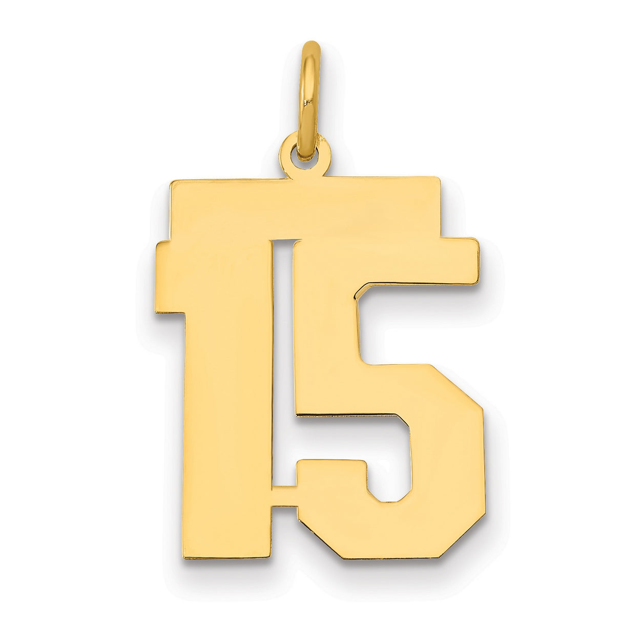 Medium Polished Number 15 Charm Pendant in Real 14k Yellow Gold