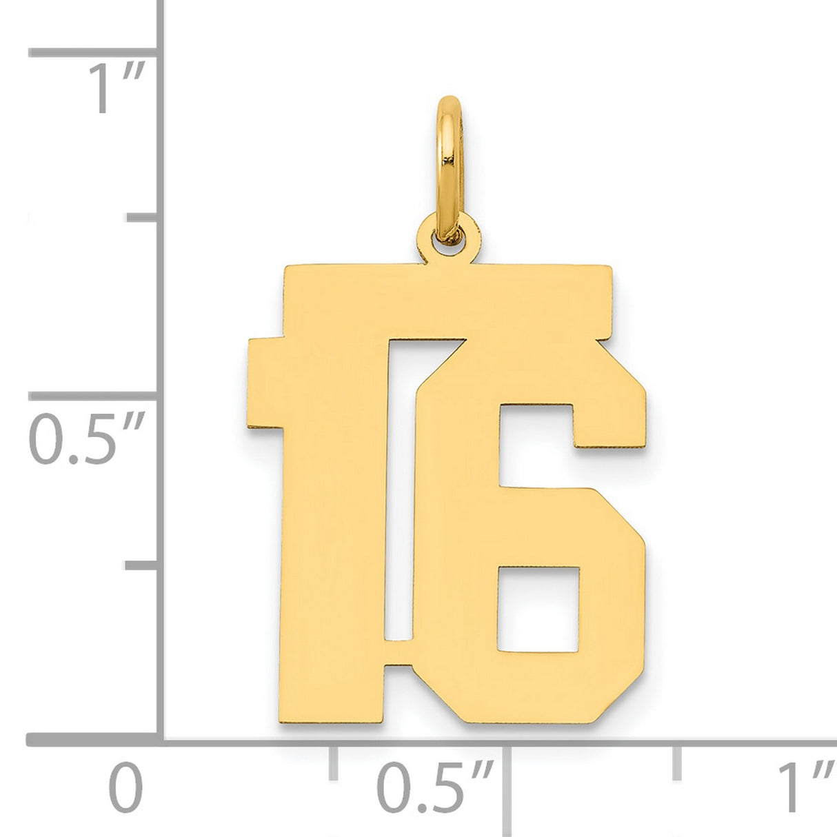 14k Yellow Gold Number 16 Pendant, Block Font Bold Digit Design for Unisex Wear