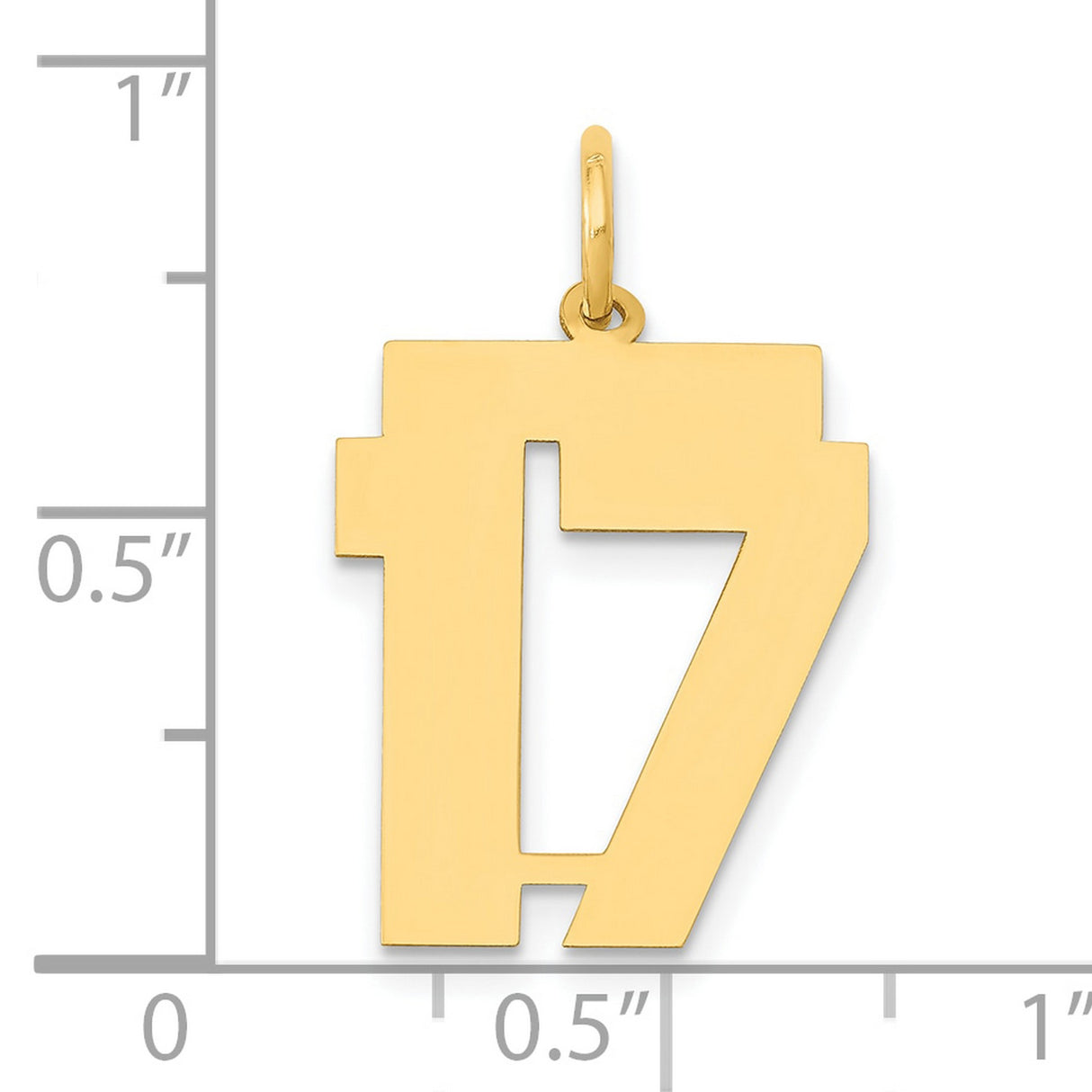 14k Yellow Gold Number 17 Pendant, Block Style Unisex Charm for Necklace or Chain