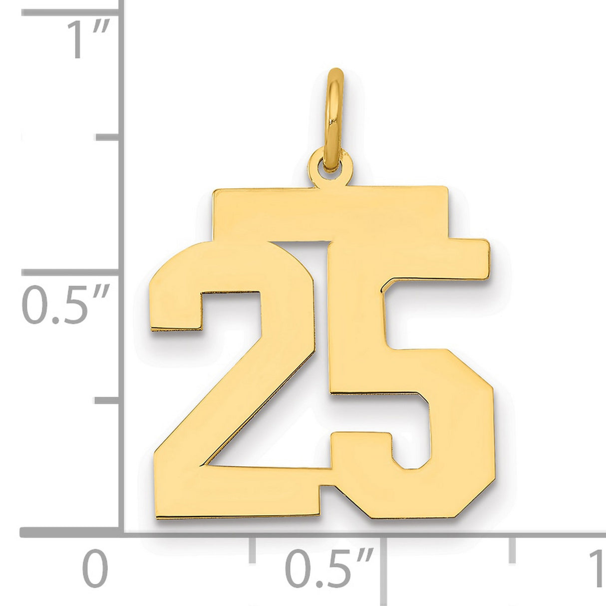 Medium Polished Number 25 Charm Pendant in Real 14k Yellow Gold