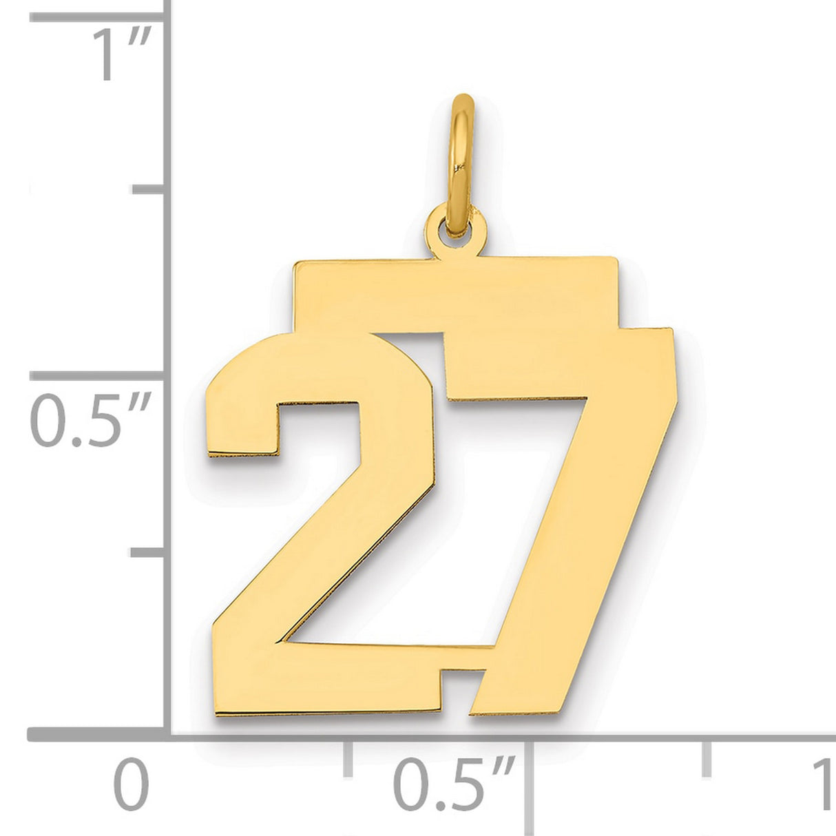 Medium Polished Number 27 Charm Pendant in Real 14k Yellow Gold