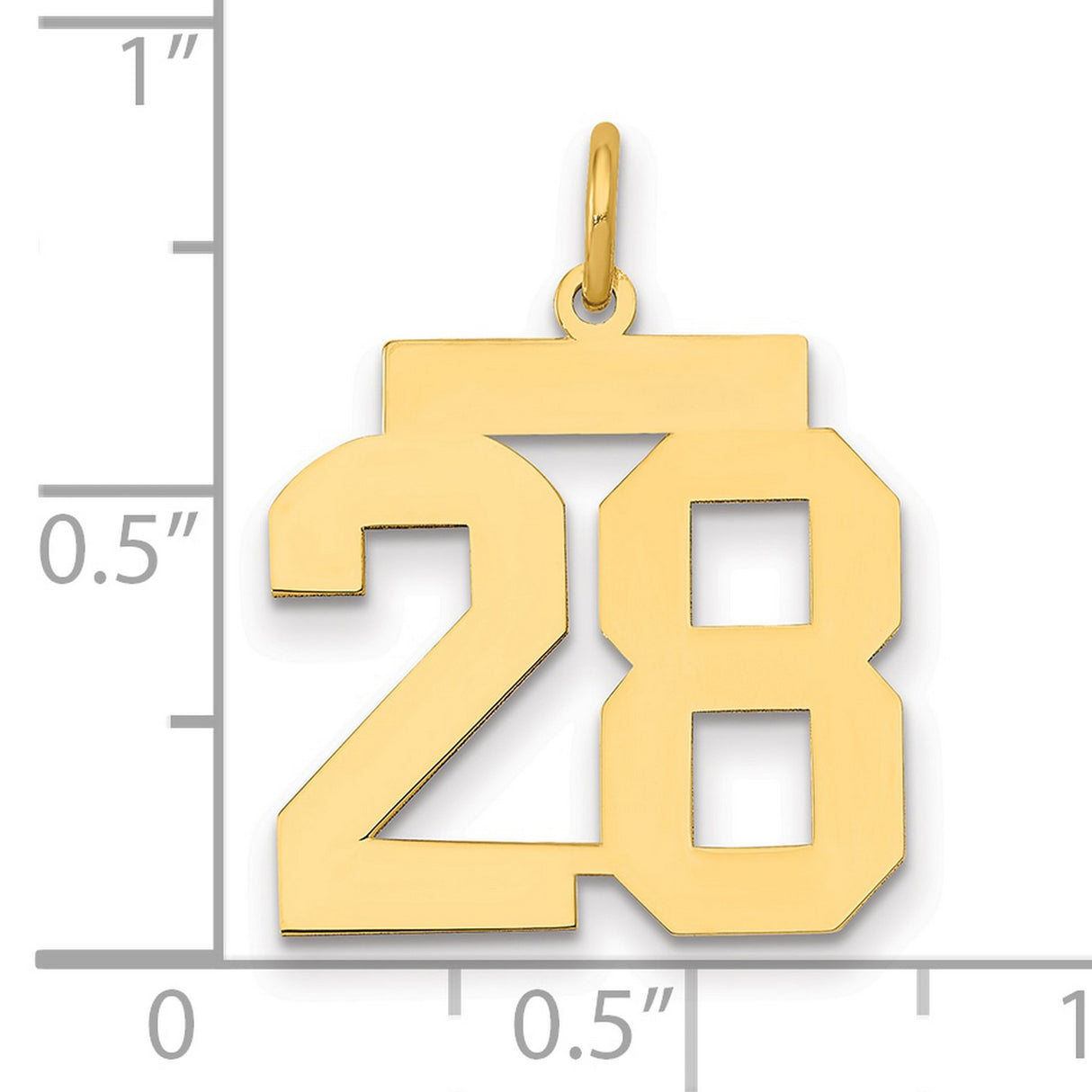 Medium Polished Number 28 Charm Pendant in Real 14k Yellow Gold