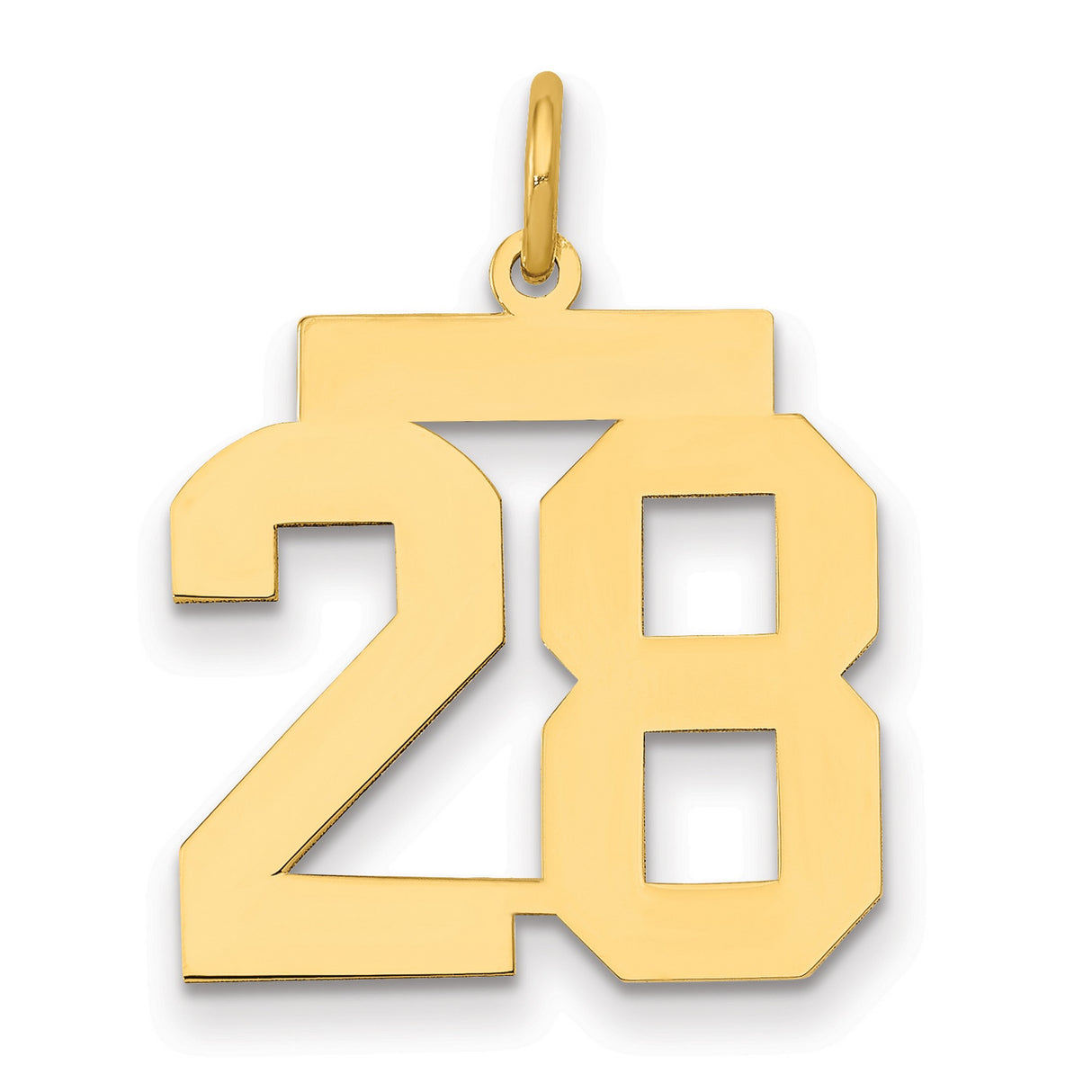 Medium Polished Number 28 Charm Pendant in Real 14k Yellow Gold