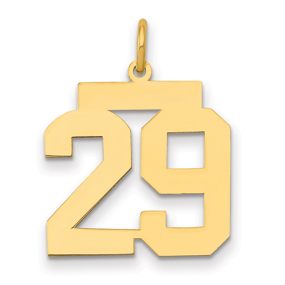 Medium Polished Number 29 Charm Pendant in Real 14k Yellow Gold