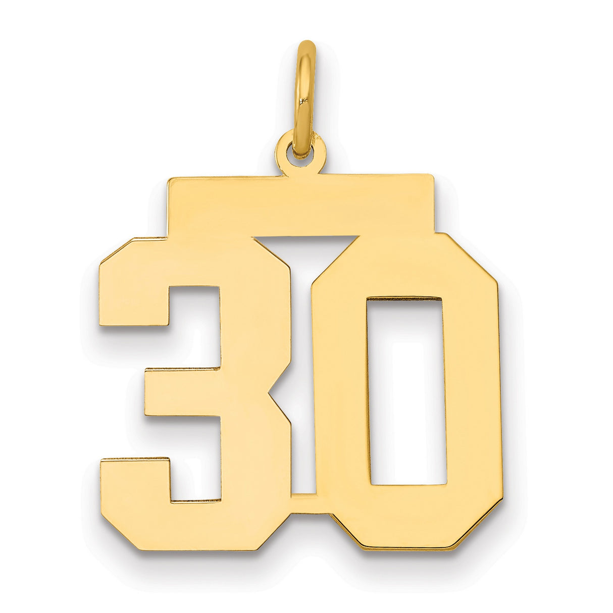 Medium Polished Number 30 Charm Pendant in Real 14k Yellow Gold