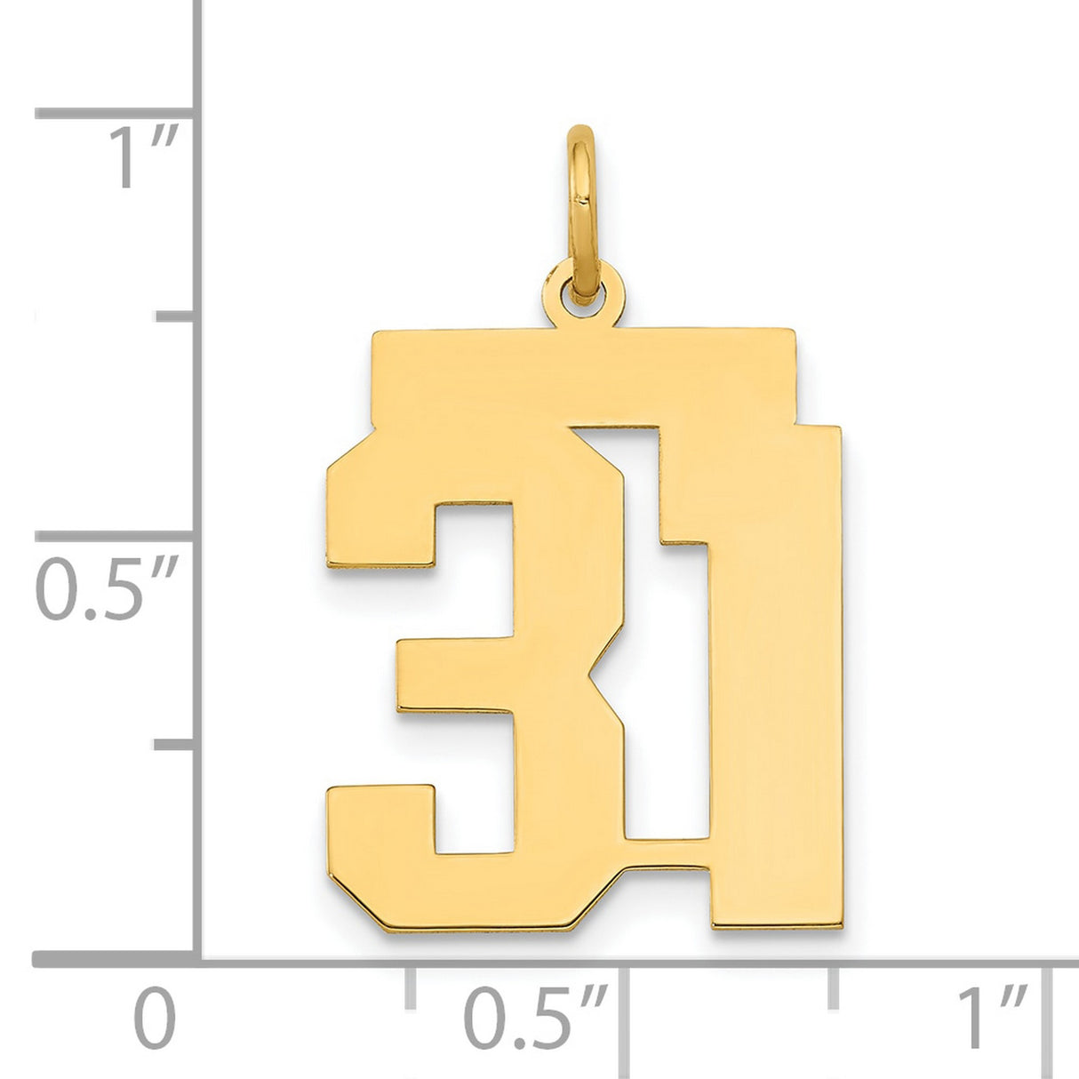 Medium Polished Number 31 Charm Pendant in Real 14k Yellow Gold