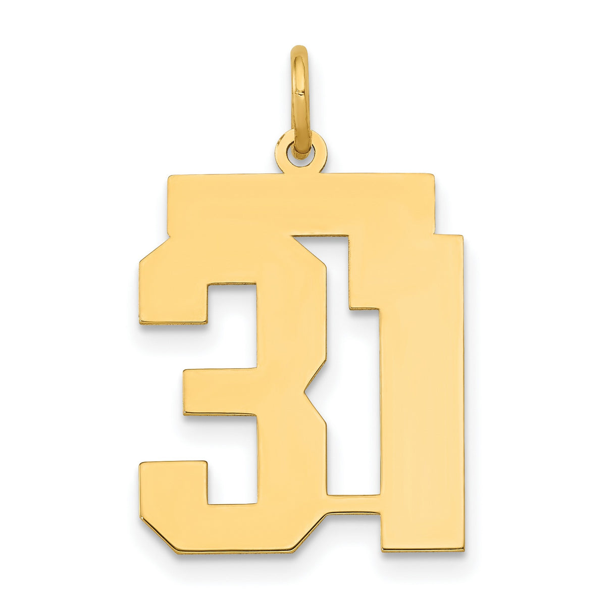 Medium Polished Number 31 Charm Pendant in Real 14k Yellow Gold
