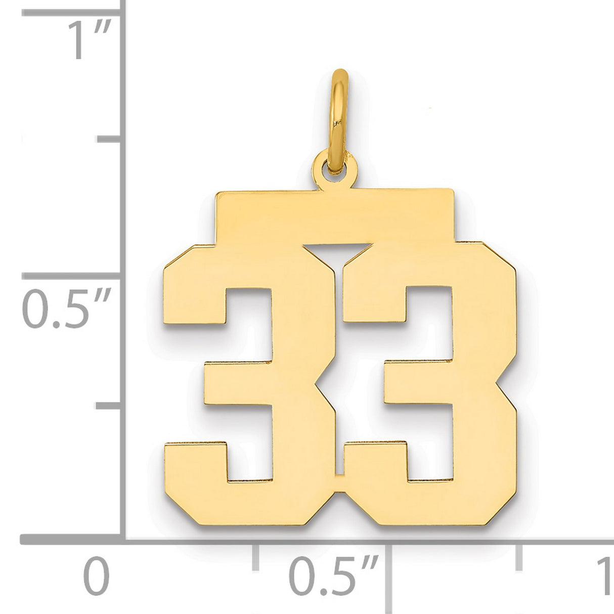 Medium Polished Number 33 Charm Pendant in Real 14k Yellow Gold