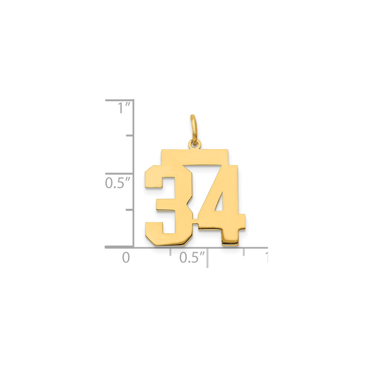 14k Yellow Gold Number 34 Pendant, Bold Block Jersey Number Sports Charm for Men or Unisex