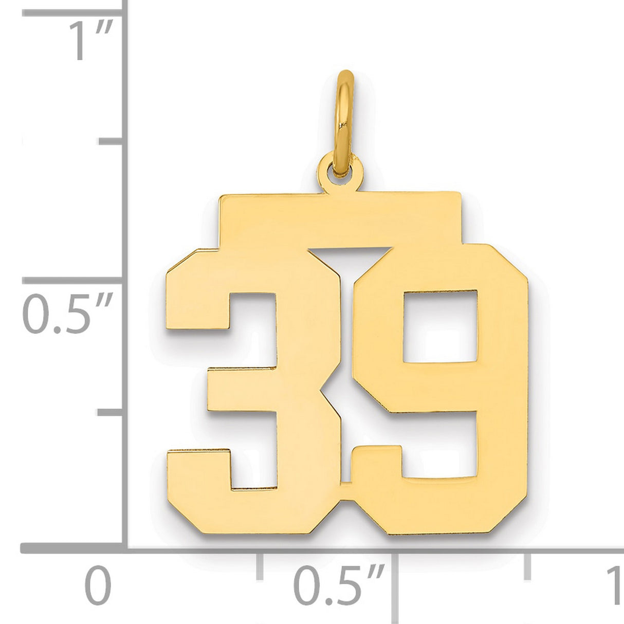 Medium Polished Number 39 Charm Pendant in Real 14k Yellow Gold