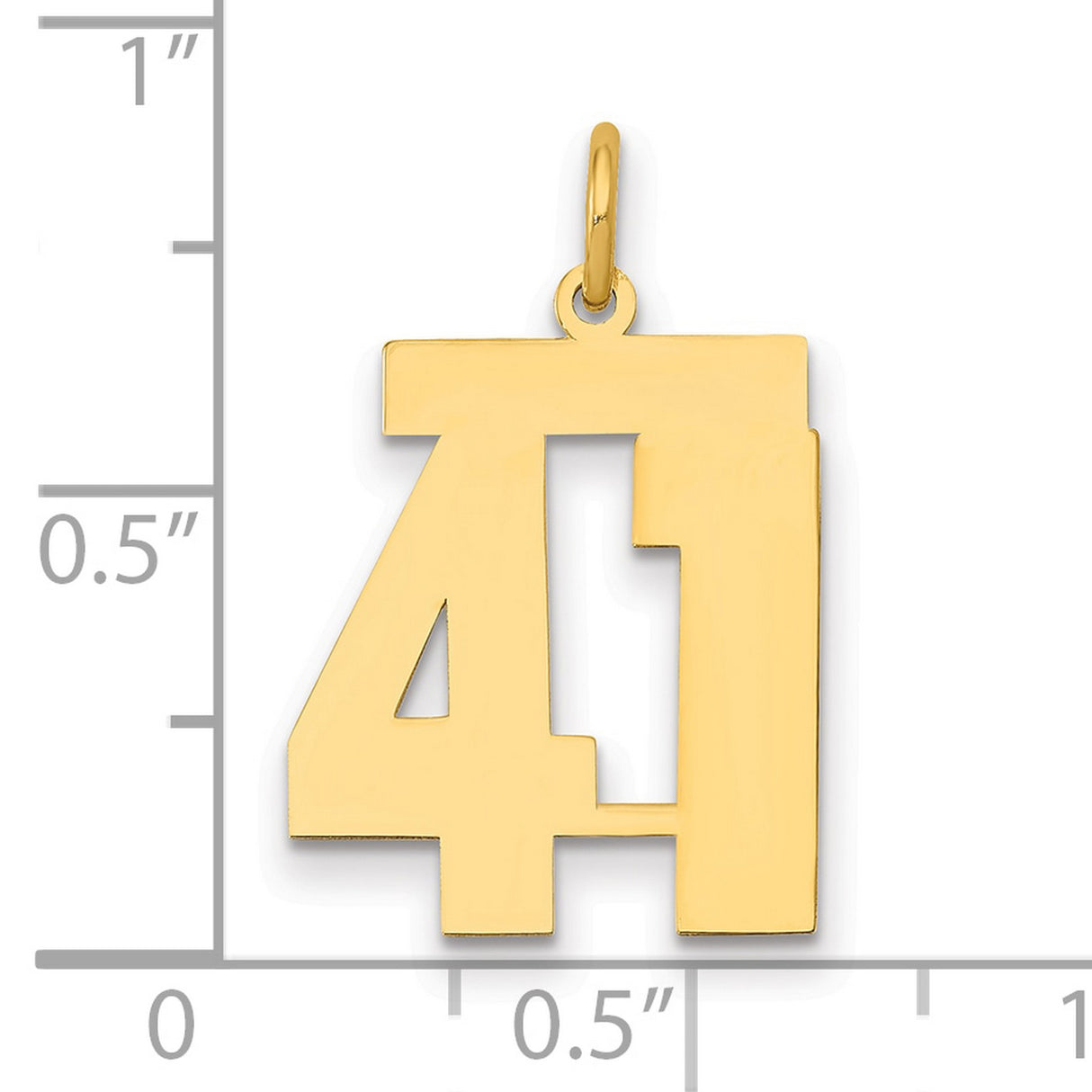 Medium Polished Number 41 Charm Pendant in Real 14k Yellow Gold
