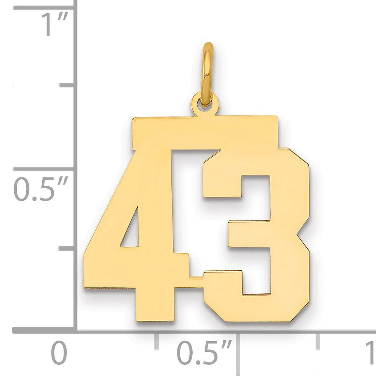 Medium Polished Number 43 Charm Pendant in Real 14k Yellow Gold