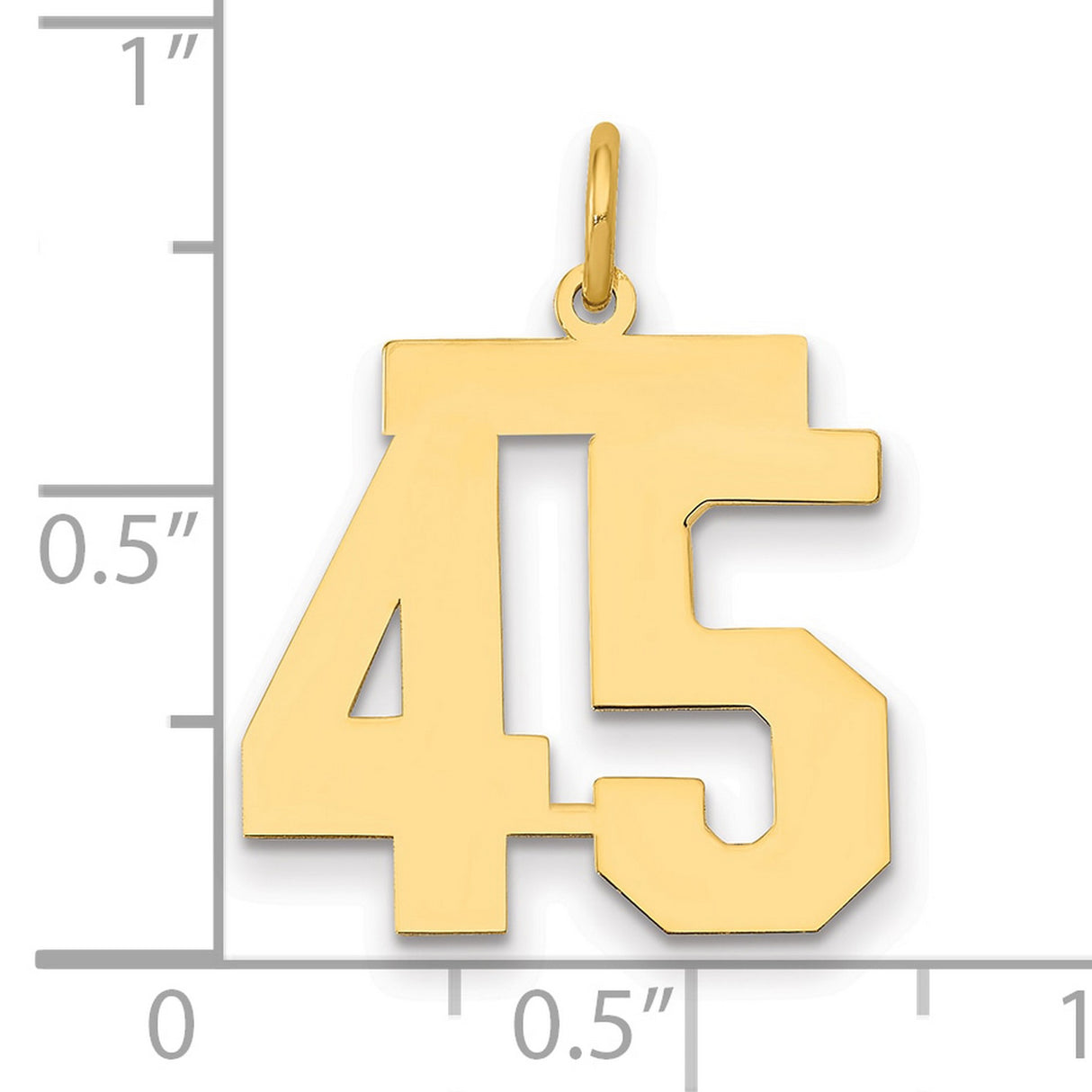 Medium Polished Number 45 Charm Pendant in Real 14k Yellow Gold