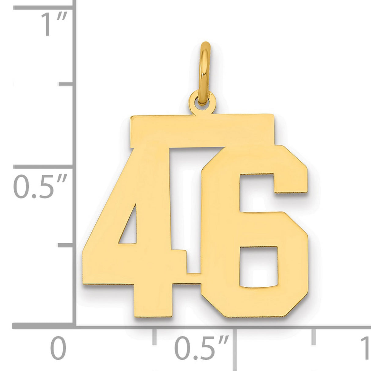 Medium Polished Number 46 Charm Pendant in Real 14k Yellow Gold