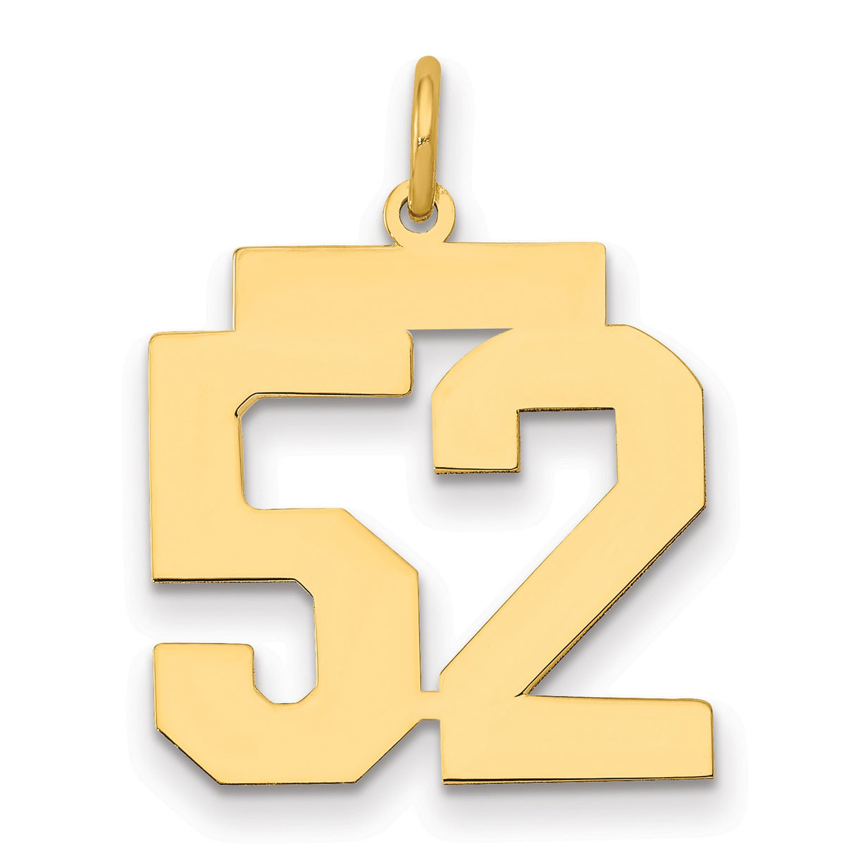 Medium Polished Number 52 Charm Pendant in Real 14k Yellow Gold