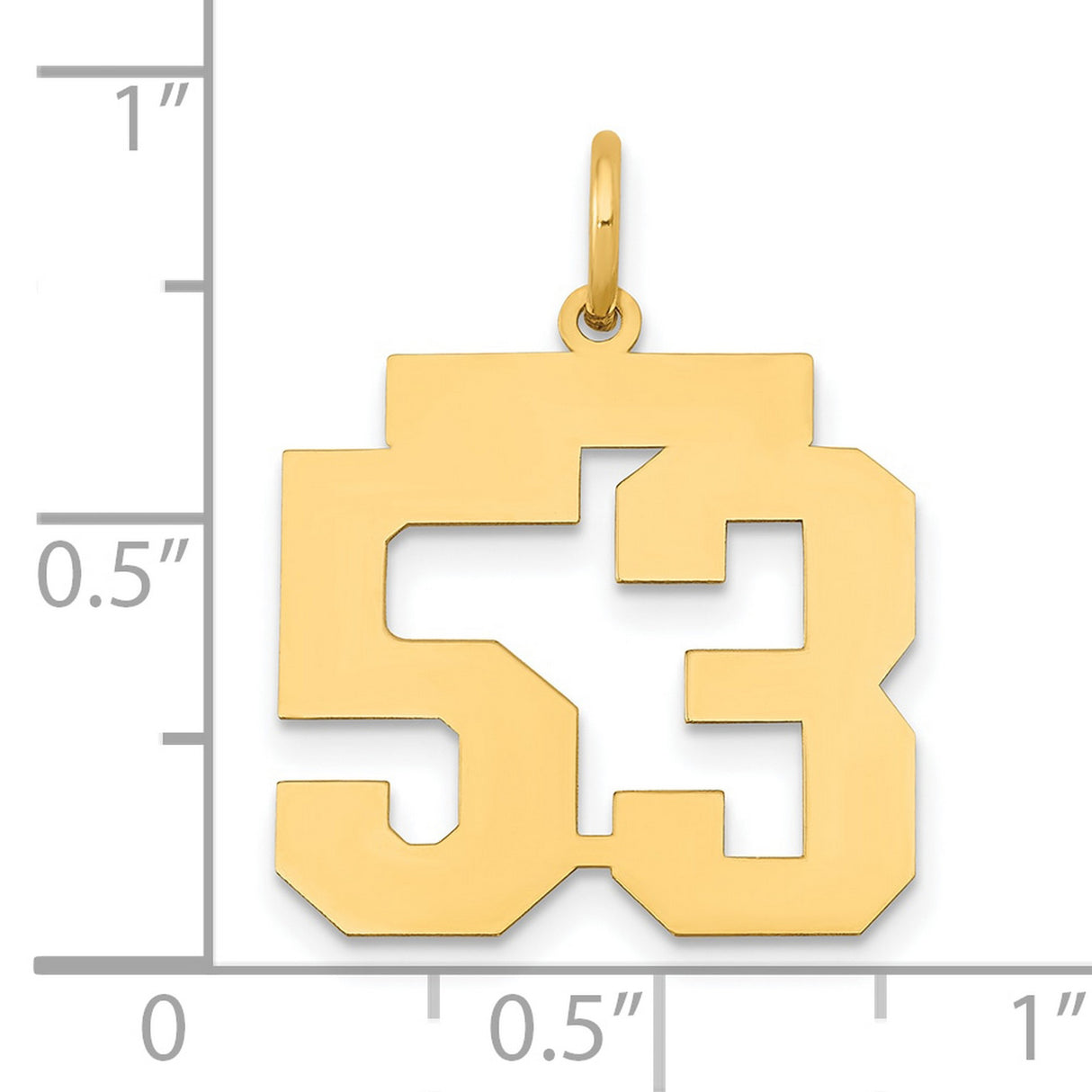 14k Yellow Gold Number 53 Pendant, Bold Block Sports Jersey Style Charm
