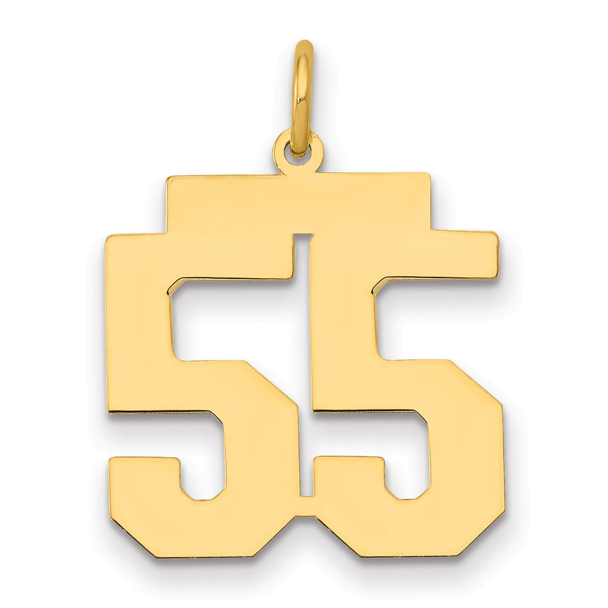 Medium Polished Number 55 Charm Pendant in Real 14k Yellow Gold