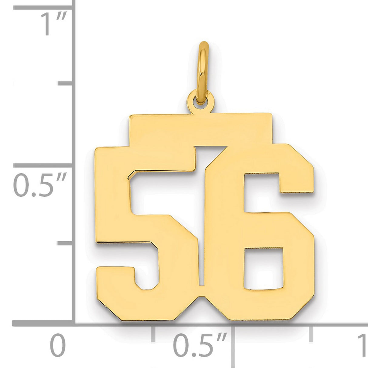 Medium Polished Number 56 Charm Pendant in Real 14k Yellow Gold