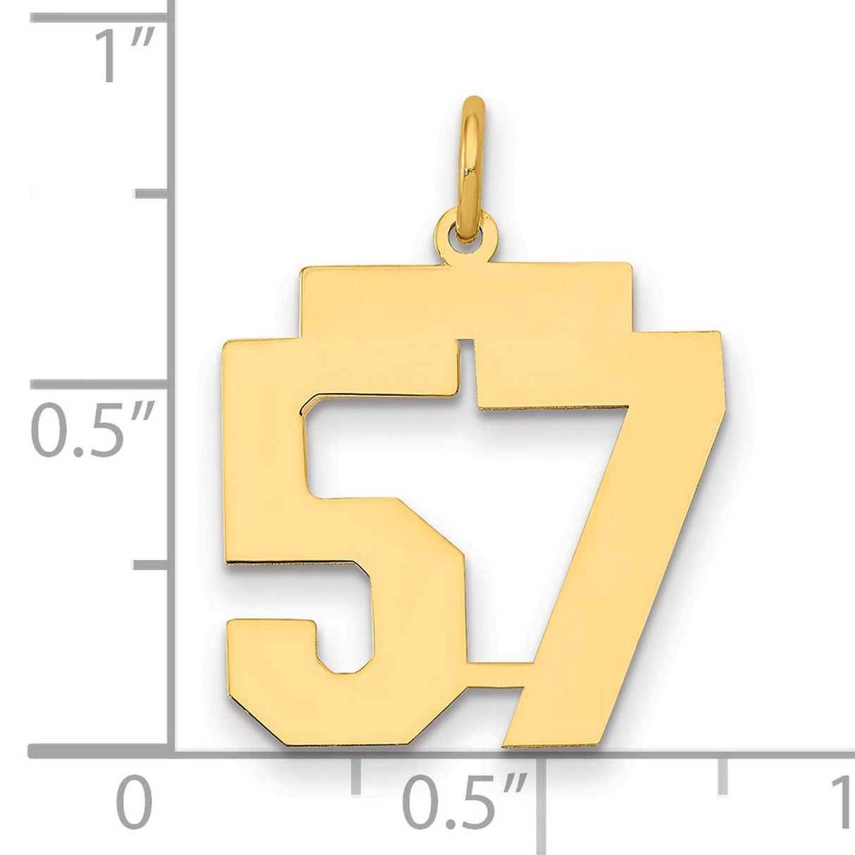 Medium Polished Number 57 Charm Pendant in Real 14k Yellow Gold