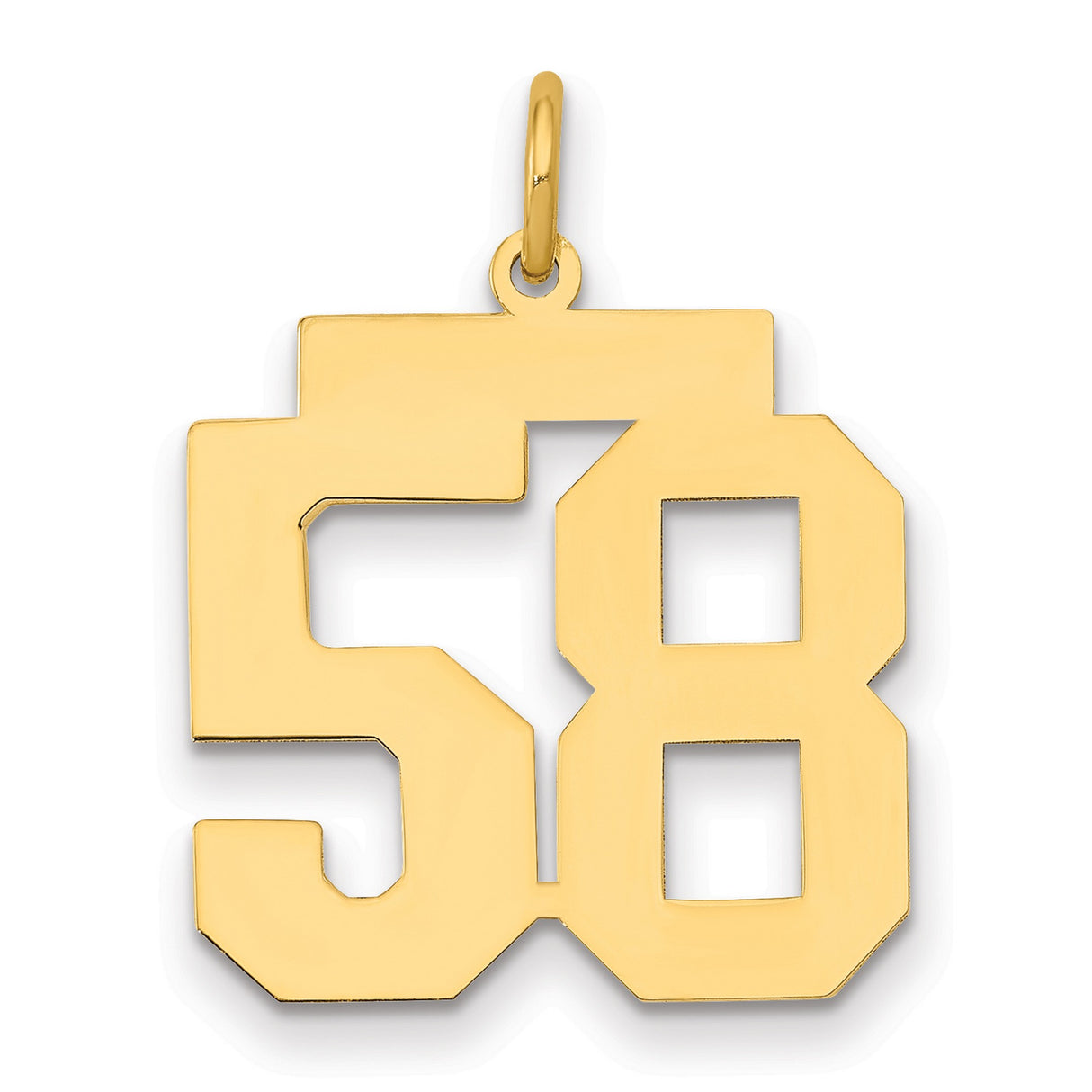 Medium Polished Number 58 Charm Pendant in Real 14k Yellow Gold