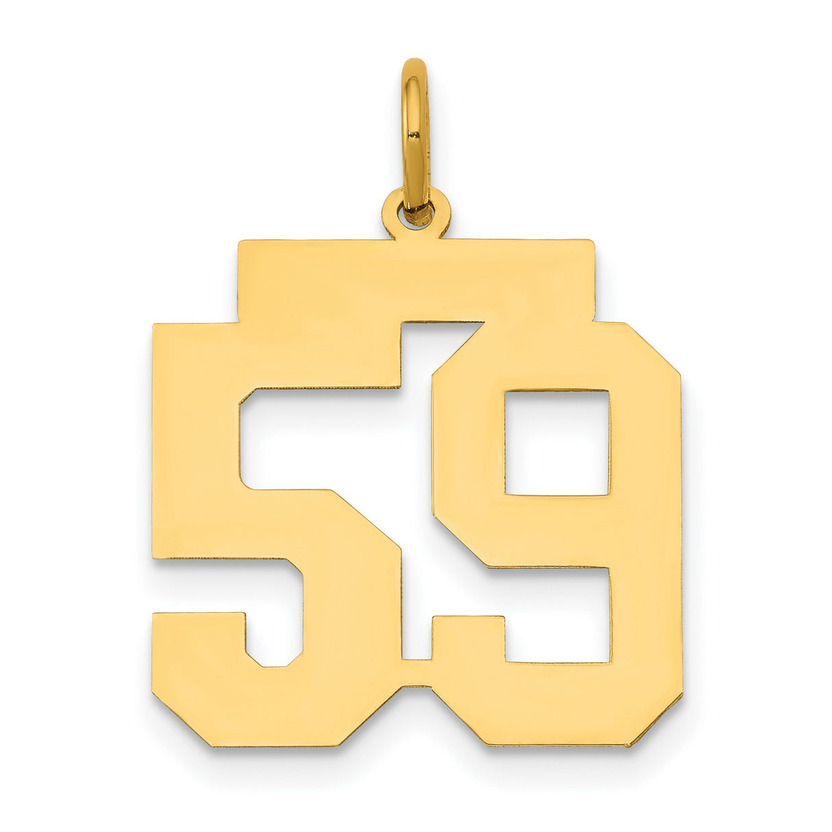 14k Yellow Gold Number 59 Pendant, Bold Block Font Sports Jersey Charm