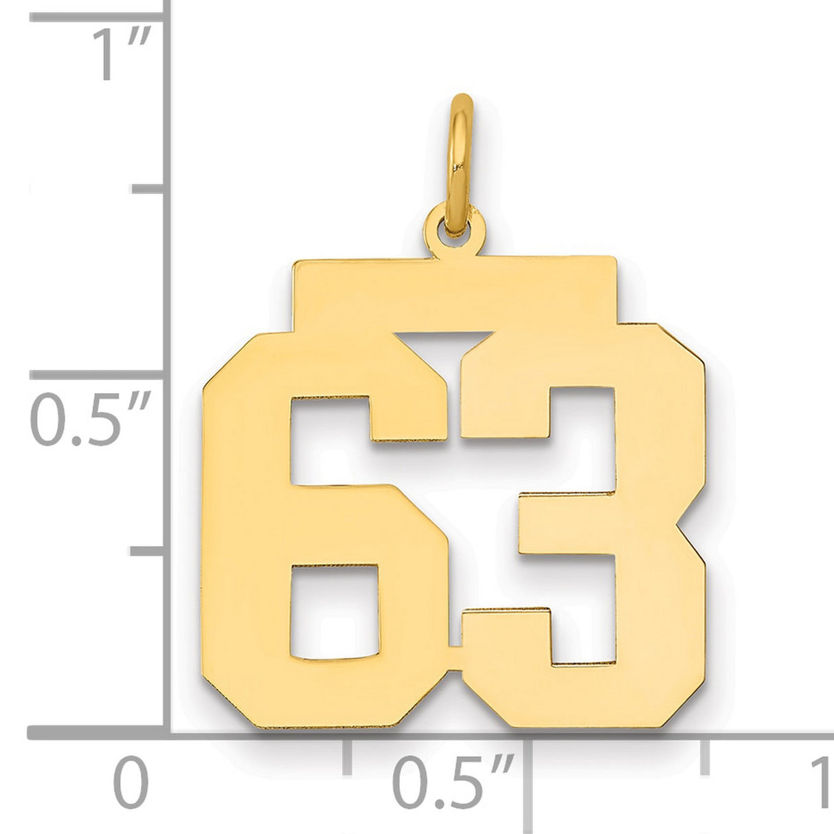 Medium Polished Number 63 Charm Pendant in Real 14k Yellow Gold