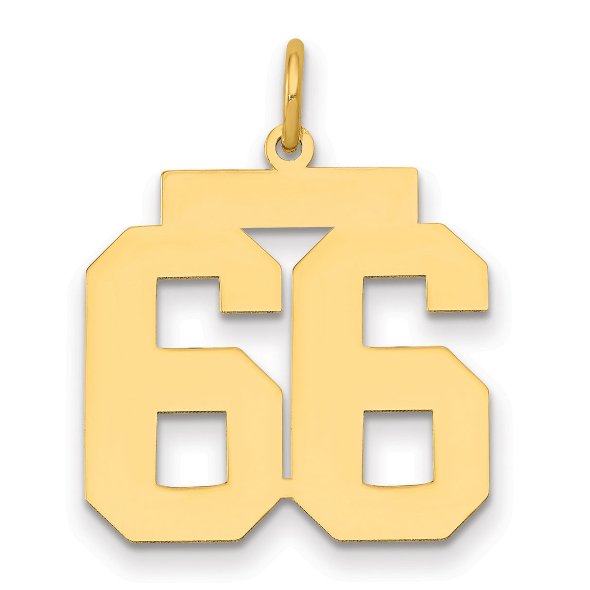 Medium Polished Number 66 Charm Pendant in Real 14k Yellow Gold