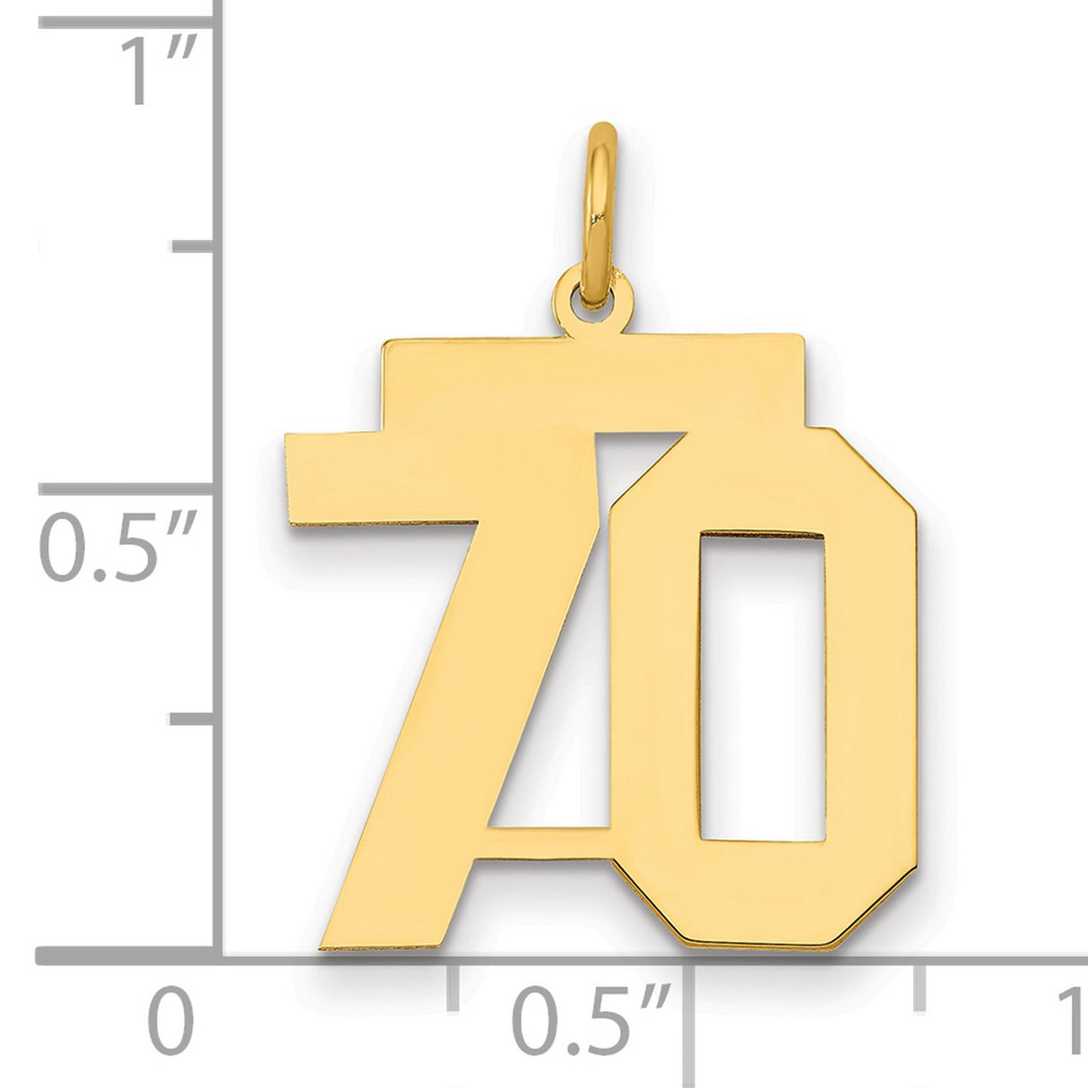 Medium Polished Number 70 Charm Pendant in Real 14k Yellow Gold