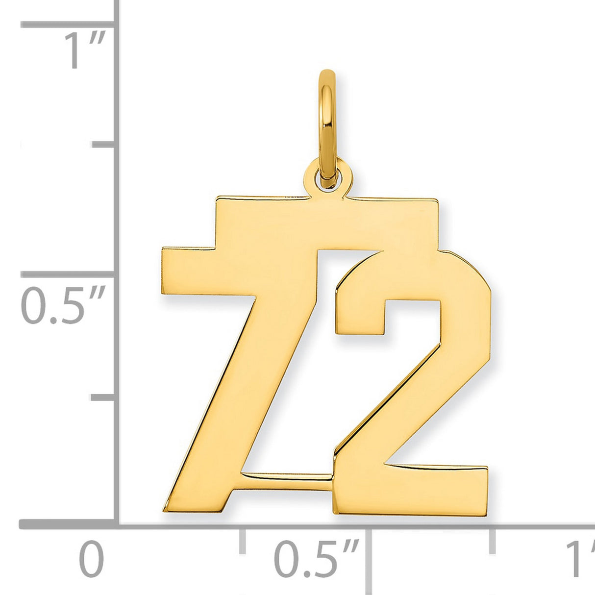 Medium Polished Number 72 Charm Pendant in Real 14k Yellow Gold