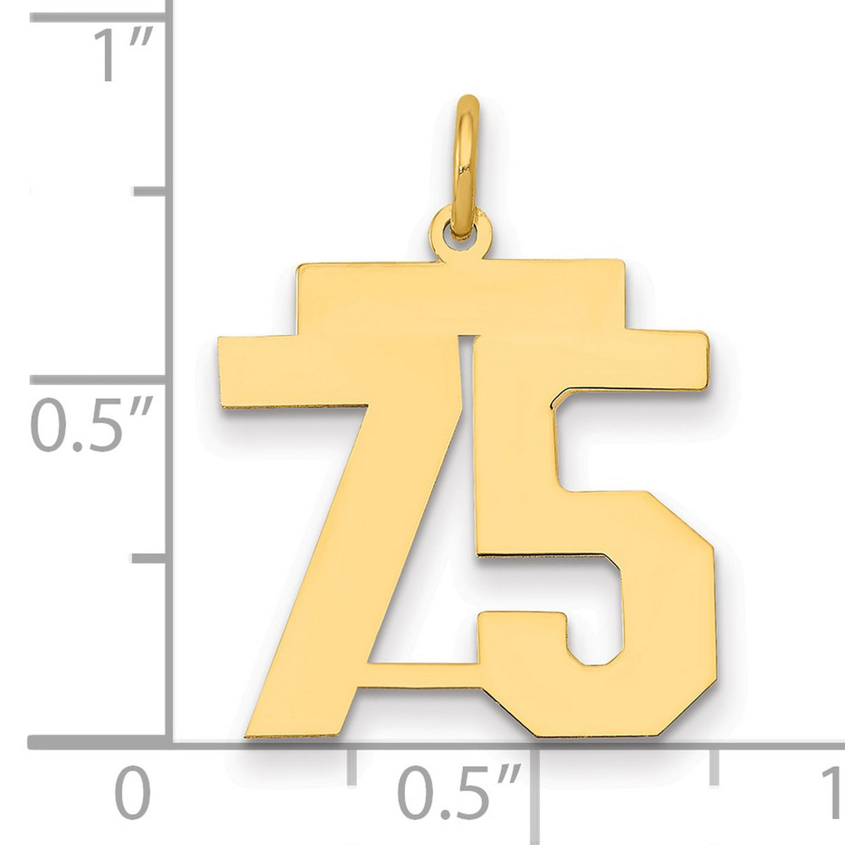 Medium Polished Number 75 Charm Pendant in Real 14k Yellow Gold