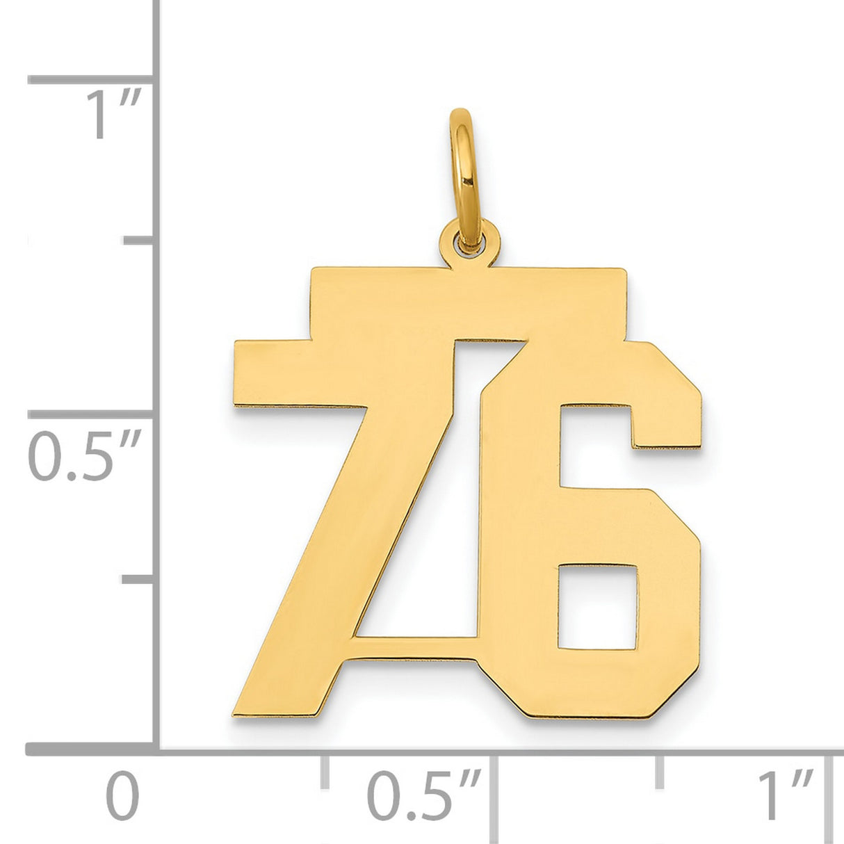 Medium Polished Number 76 Charm Pendant in Real 14k Yellow Gold