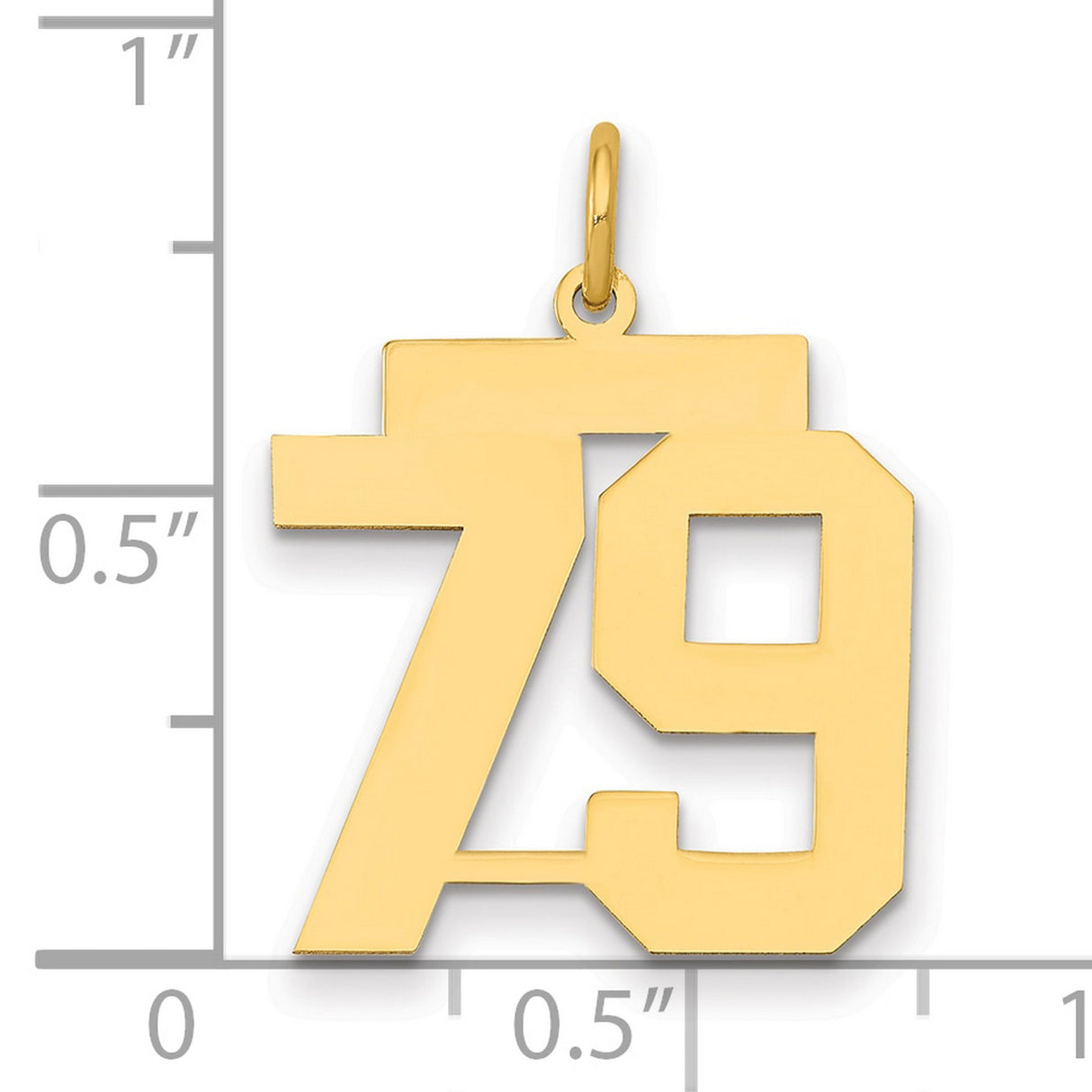 Medium Polished Number 79 Charm Pendant in Real 14k Yellow Gold