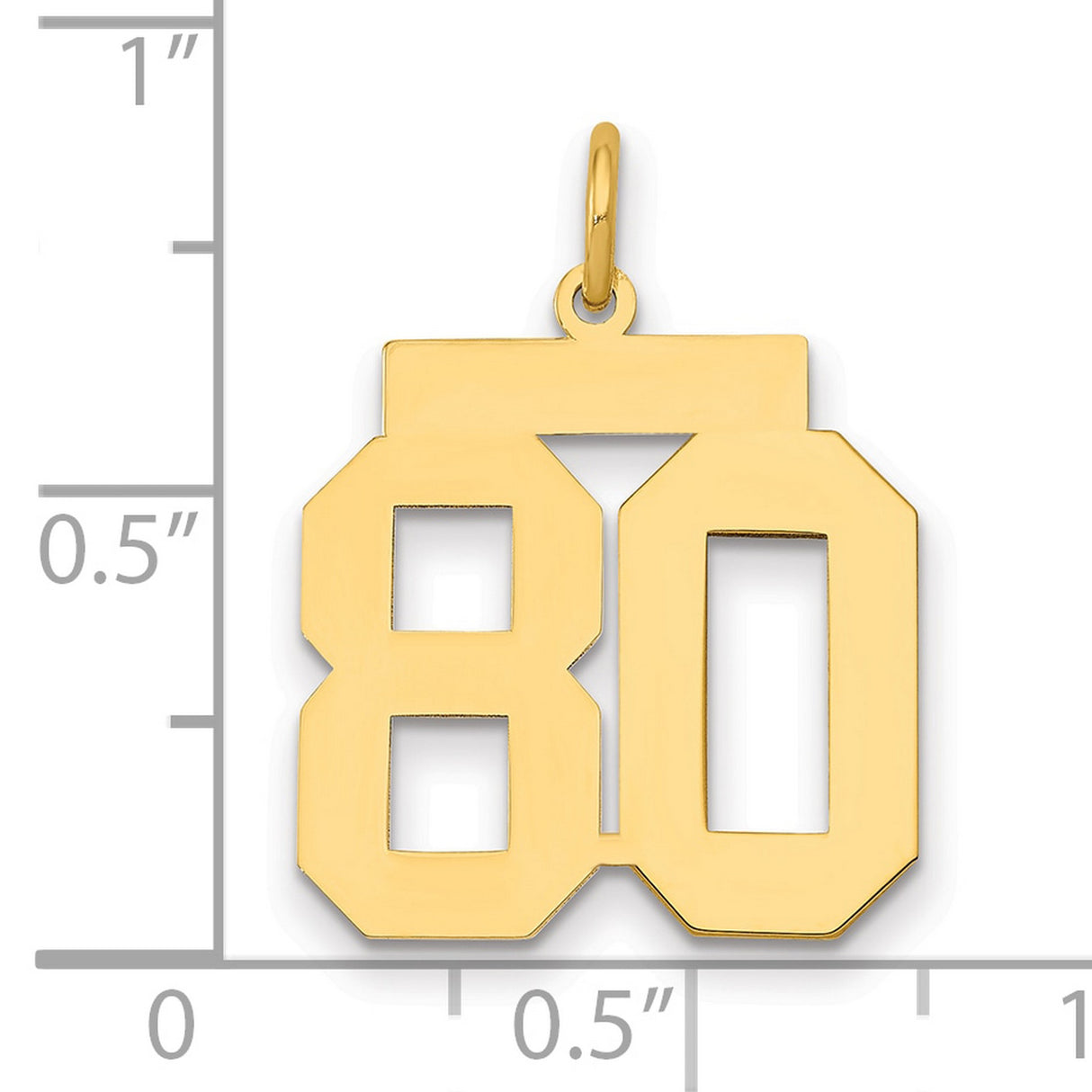 Medium Polished Number 80 Charm Pendant in Real 14k Yellow Gold