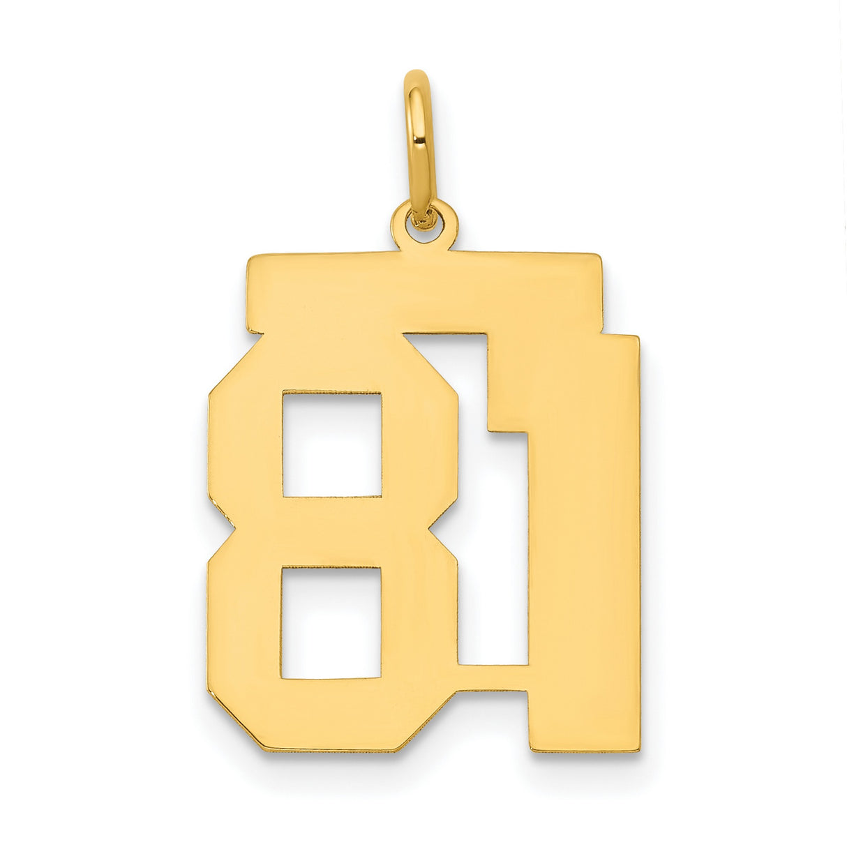 Medium Polished Number 81 Charm Pendant in Real 14k Yellow Gold