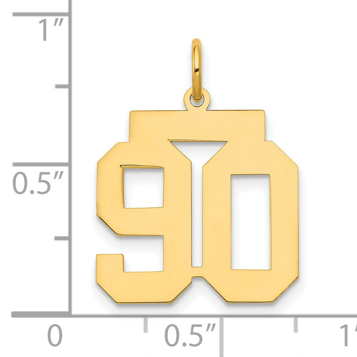Medium Polished Number 90 Charm Pendant in Real 14k Yellow Gold