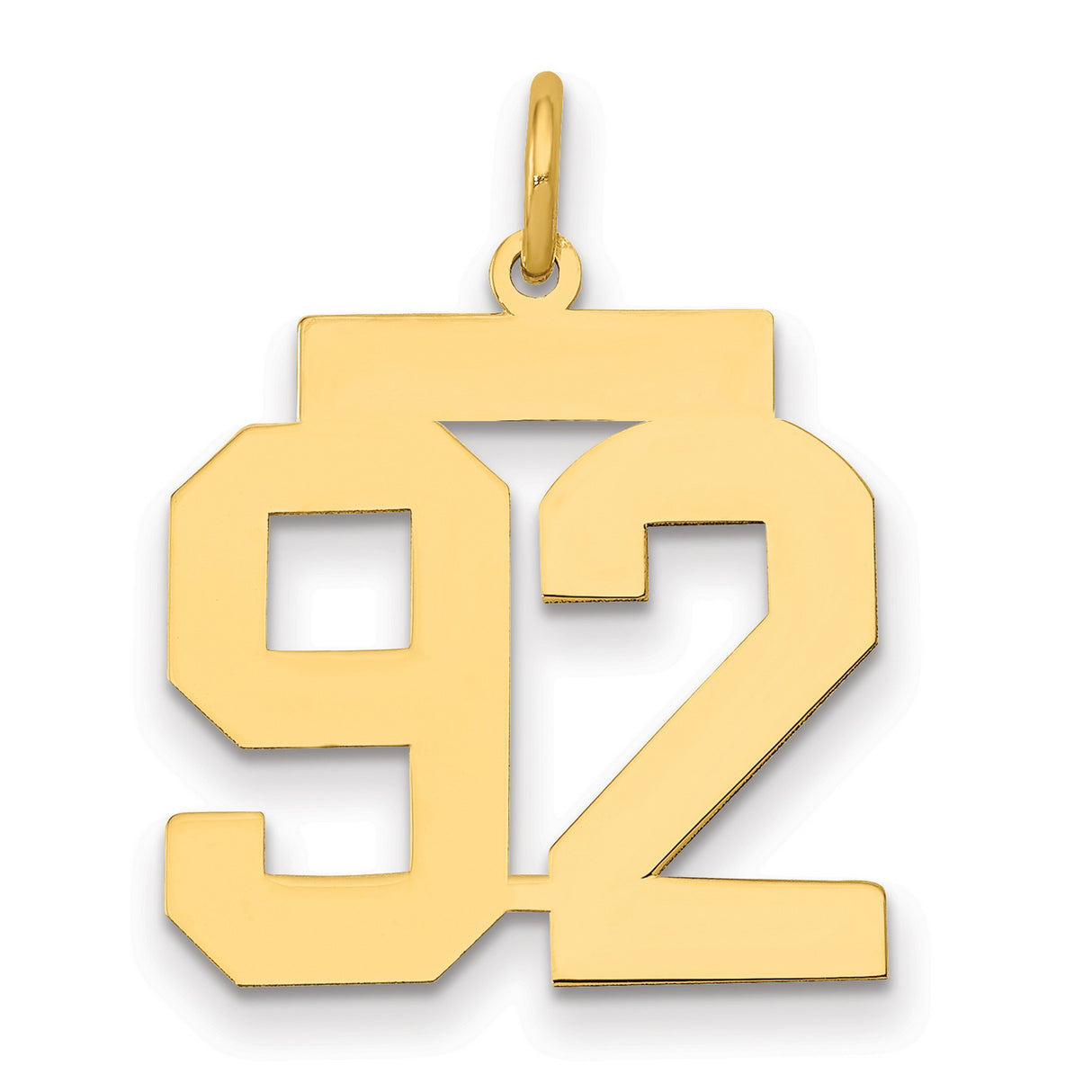 Medium Polished Number 92 Charm Pendant in Real 14k Yellow Gold