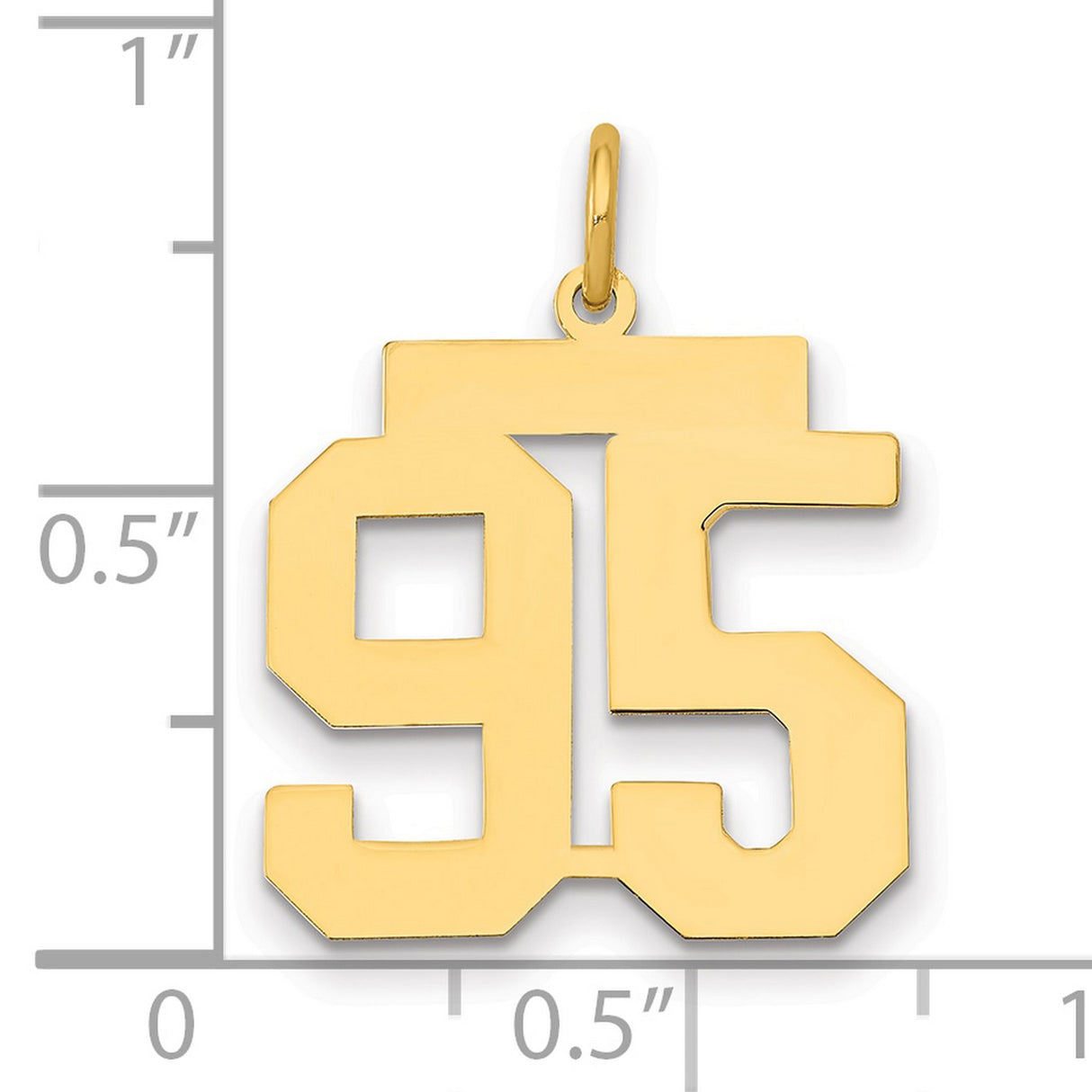 Medium Polished Number 95 Charm Pendant in Real 14k Yellow Gold