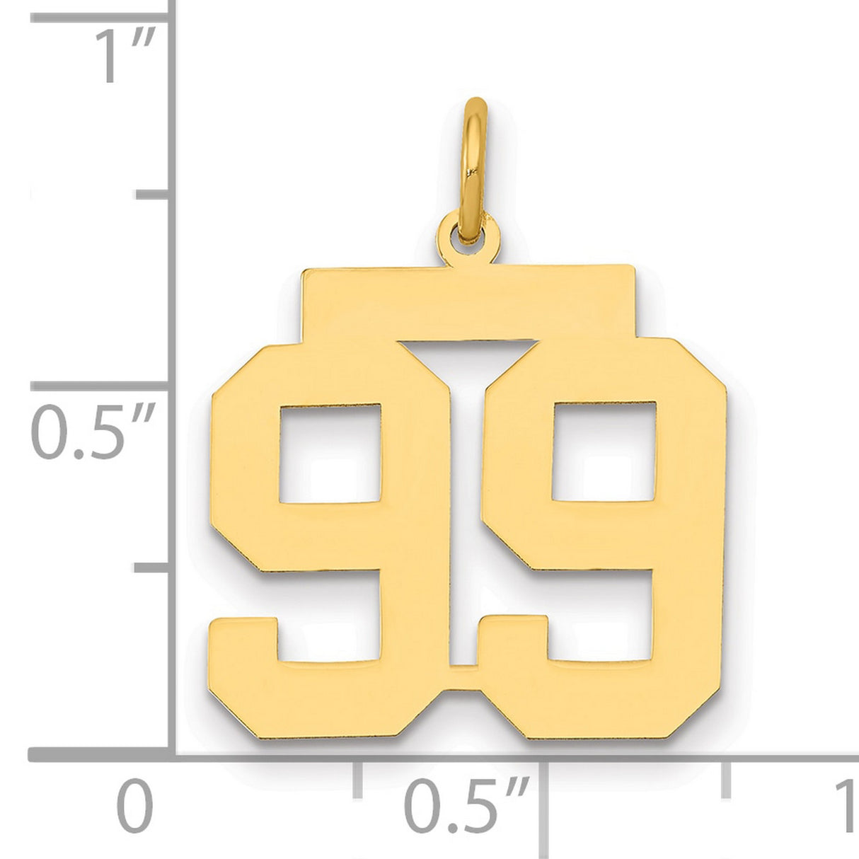 Medium Polished Number 99 Charm Pendant in Real 14k Yellow Gold