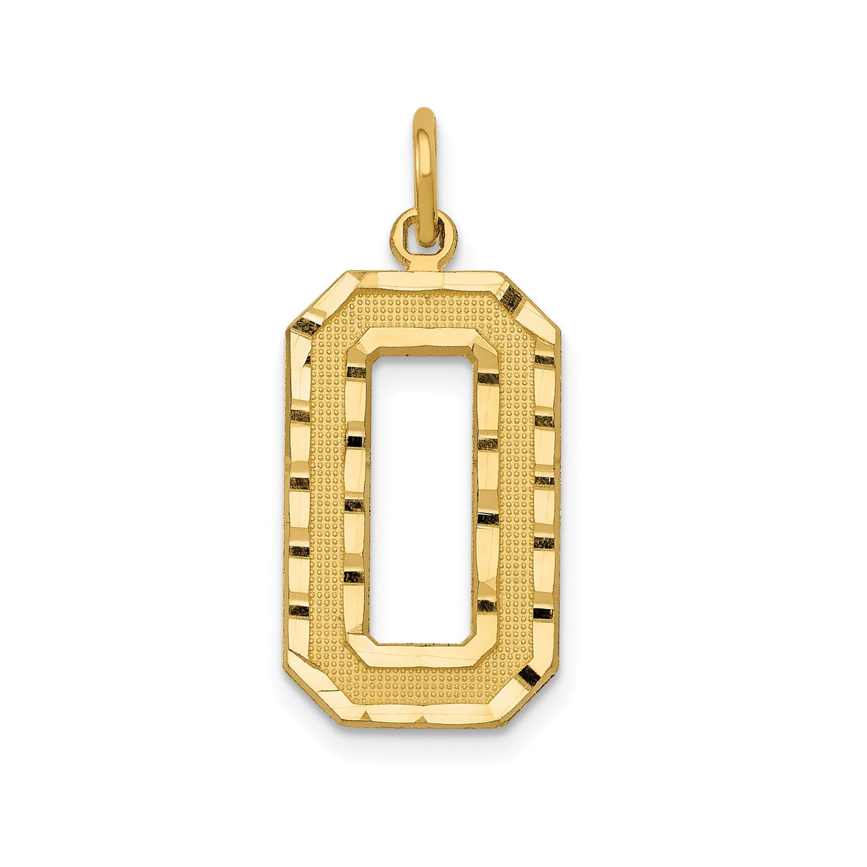 14k Yellow Gold Number 0 Pendant Charm, Textured and Polished, Unisex Numeric Jewelry