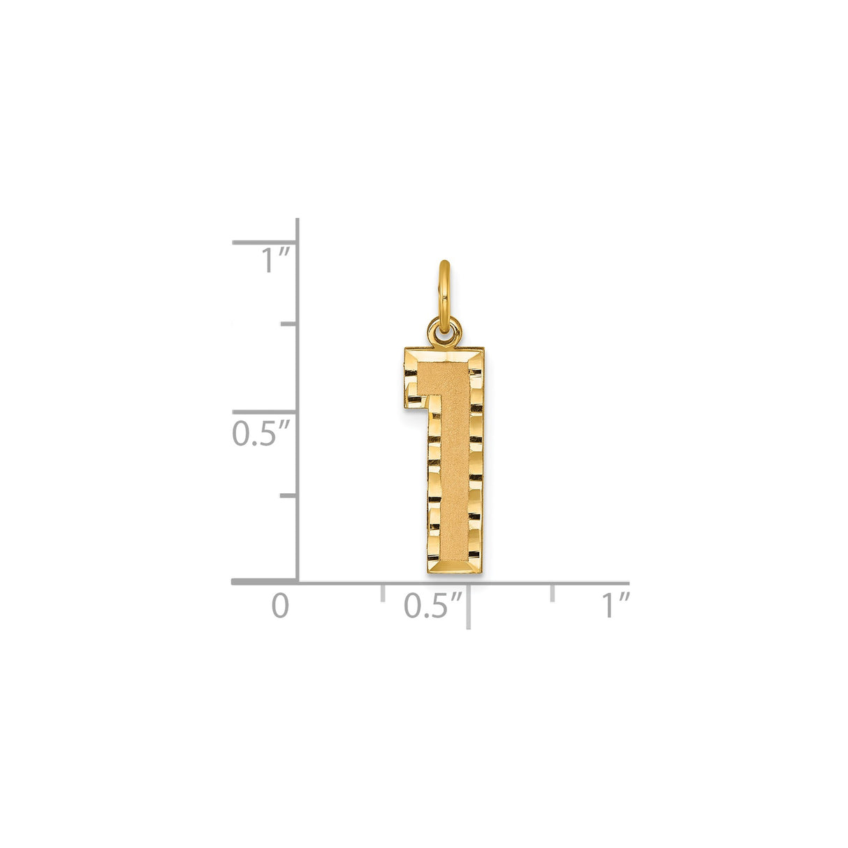 14k Yellow Gold Number 1 Pendant Charm with Textured Center and Diamond Cut Border