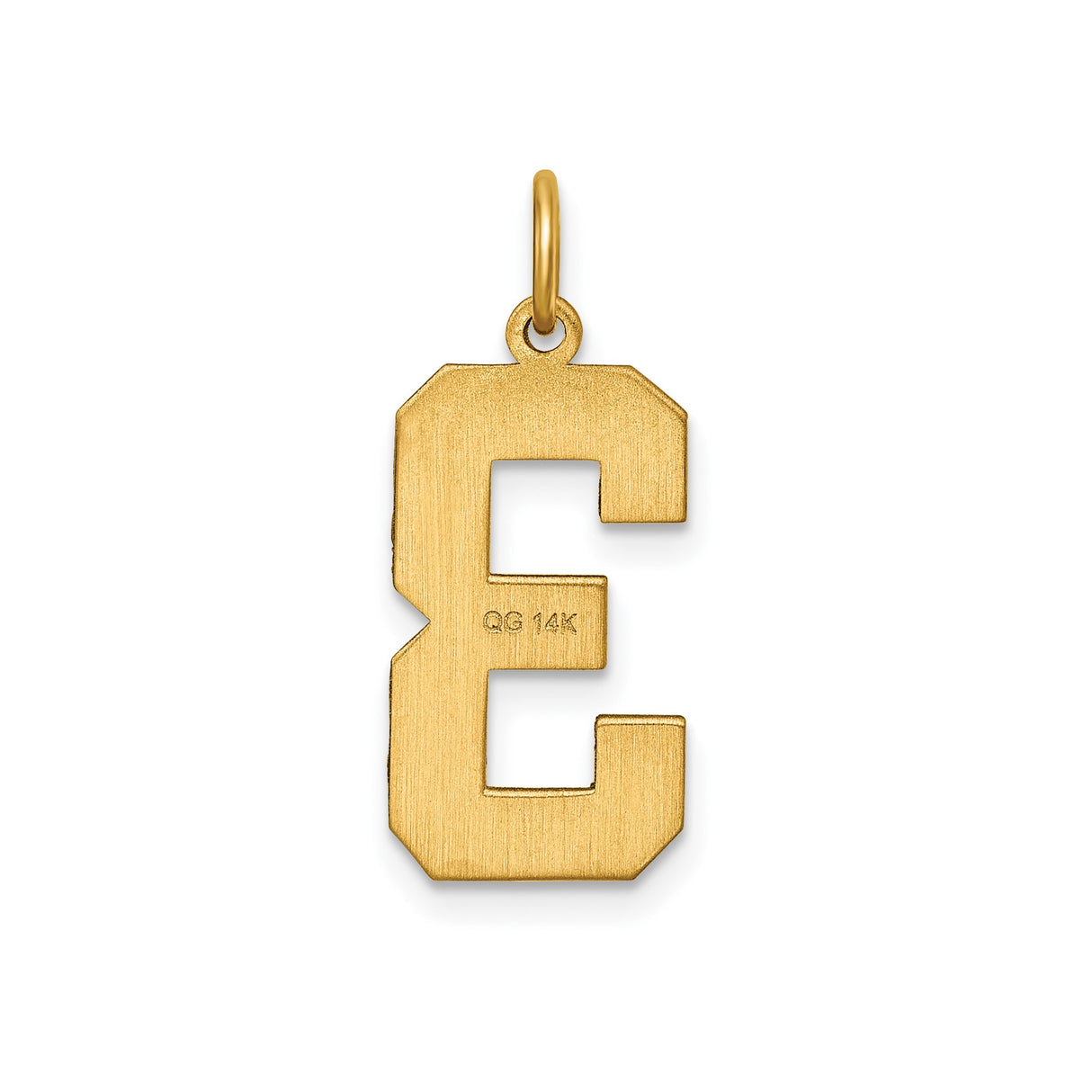 14k Yellow Gold Number 3 Pendant Charm with Polished and Textured Finish, Unisex Design