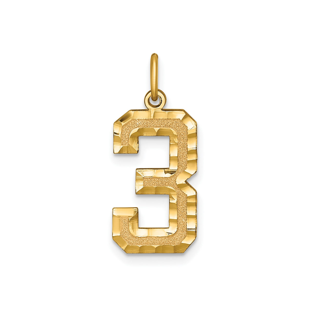 14k Yellow Gold Number 3 Pendant Charm with Polished and Textured Finish, Unisex Design