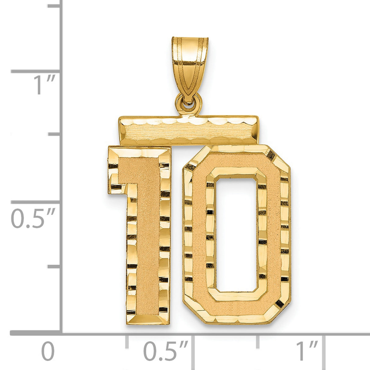 14k Yellow Gold Number 10 Pendant with Polished and Textured Finish, Athletic Style Charm