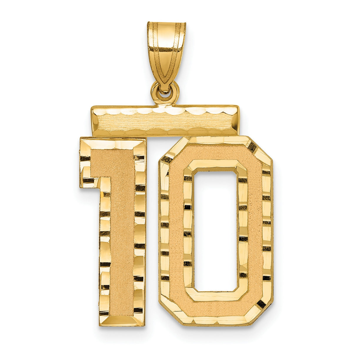 14k Yellow Gold Number 10 Pendant with Polished and Textured Finish, Athletic Style Charm