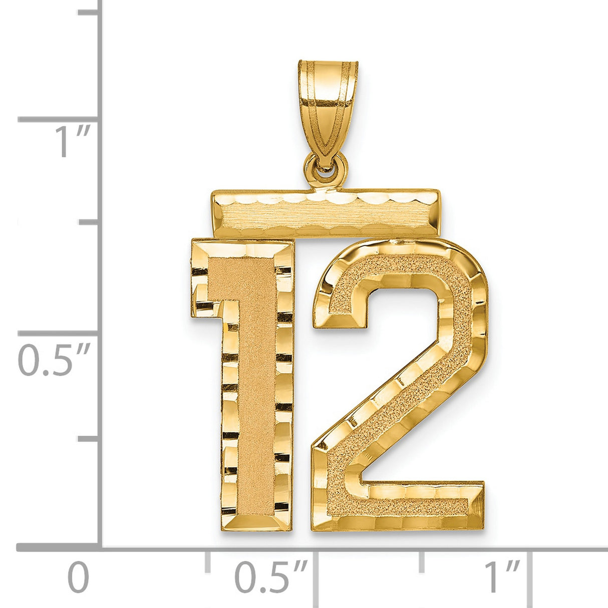 14k Yellow Gold Number 12 Pendant, Bold Textured Sports Charm for Men and Unisex Wear